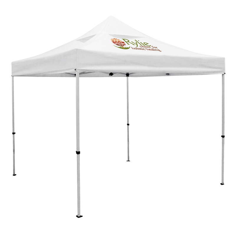 Premium 10 x 10 Event Tent Kit with Vented Canopy (Full-Color Thermal Imprint, 1 Location)Soft Case with Wheels and Stak