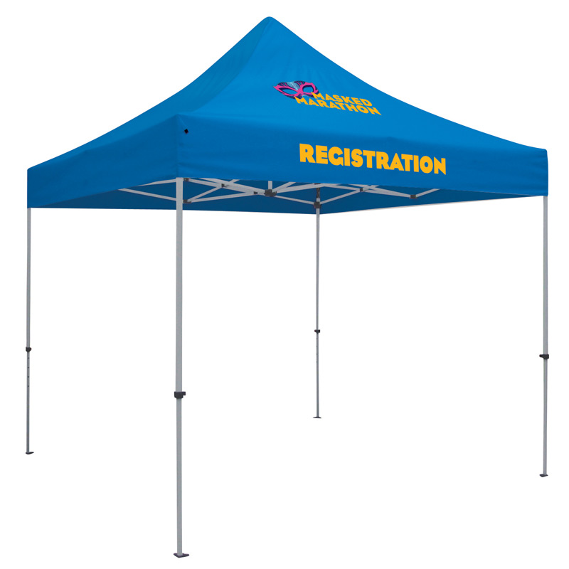 24 Hour Quick Ship Deluxe 10' Tent (Full-Color Thermal Imprint, 2 Locations)Soft Case with Wheels and Stake Kit is inclu