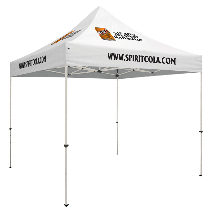 Premium Steel 10 x 10 Event Tent Kit (Full-Color Thermal Imprint, 8 Locations)Soft Case with Wheels and Stake Kit is inc